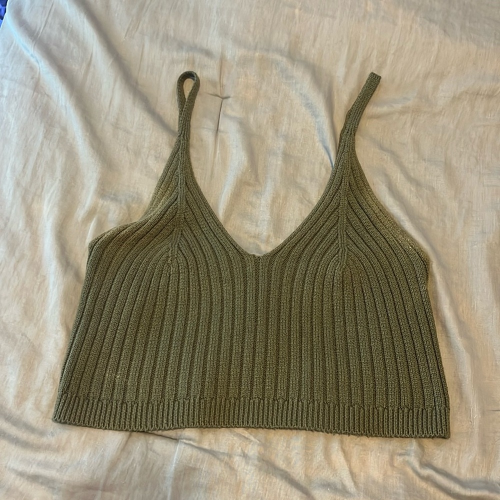 Green knit cropped tank top